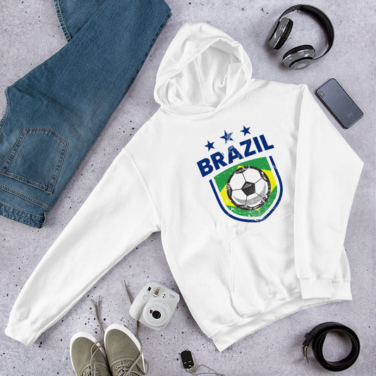 Retro Brazil Soccer Team Football Fan Country Brasil Brazilian Flag Unisex Hoodie Top Sweatshirt