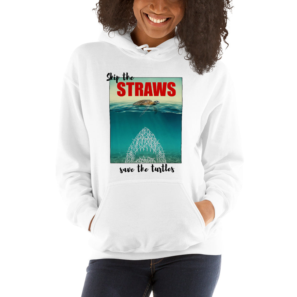 Skip The Straw Save The Turtles Climate Awareness Unisex Hoodie Top Sweatshirt