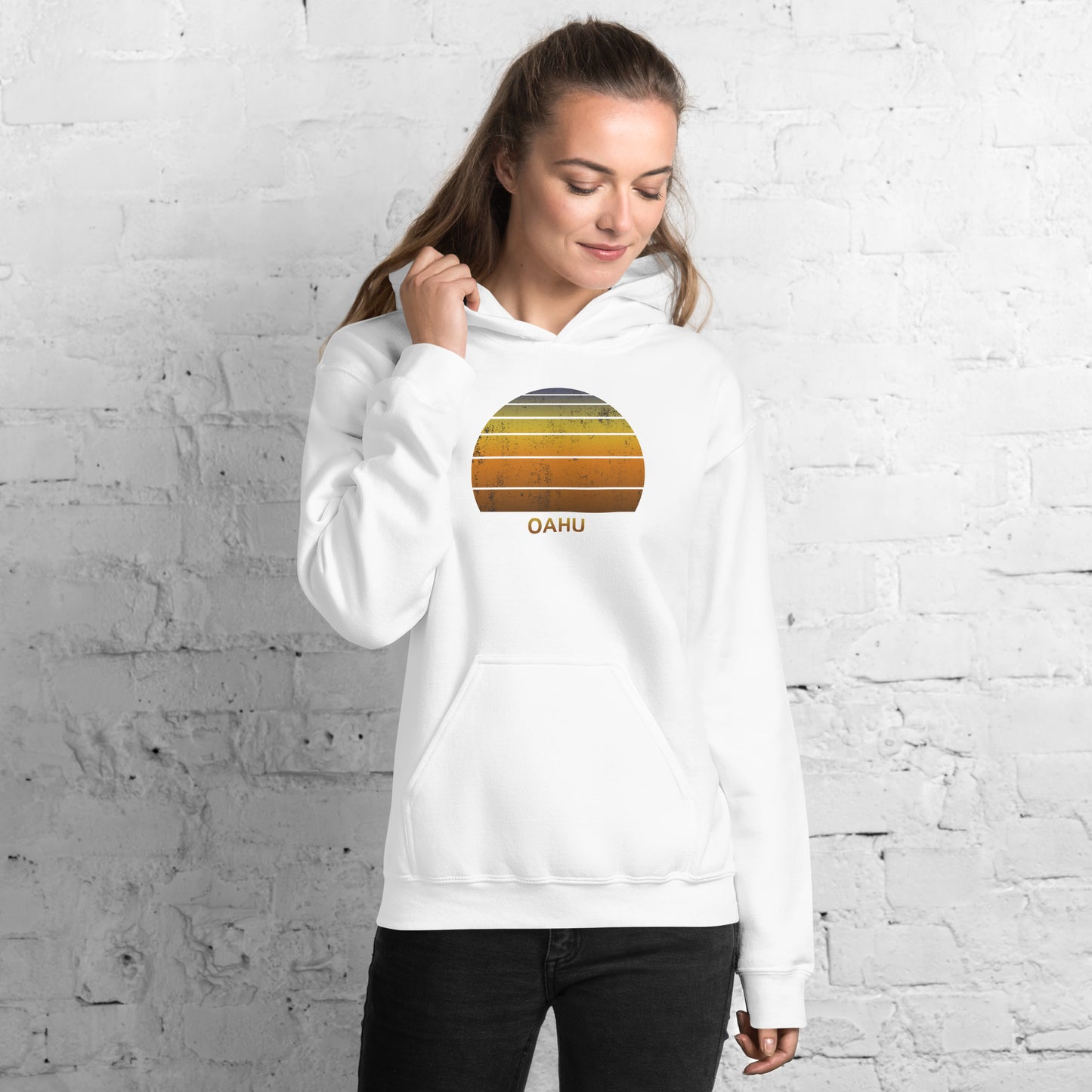 Retro Oahu Hawaii Vacation Souvenir Sunset Unisex Hoodie Top Sweatshirt