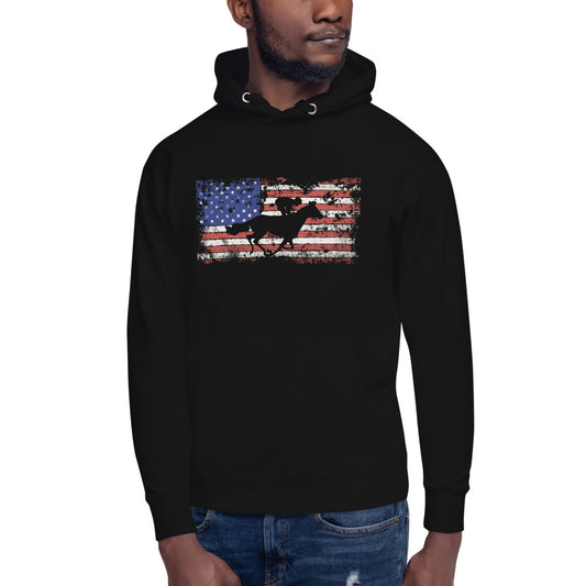 Horse Racing Fan USA Flag Patriotic Race Track Lover Unisex Hoodie Top Sweatshirt