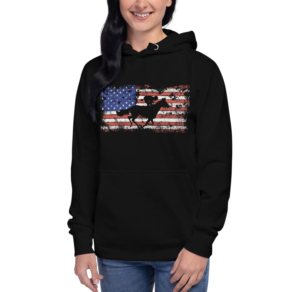 Horse Racing Fan USA Flag Patriotic Race Track Lover Unisex Hoodie Top Sweatshirt