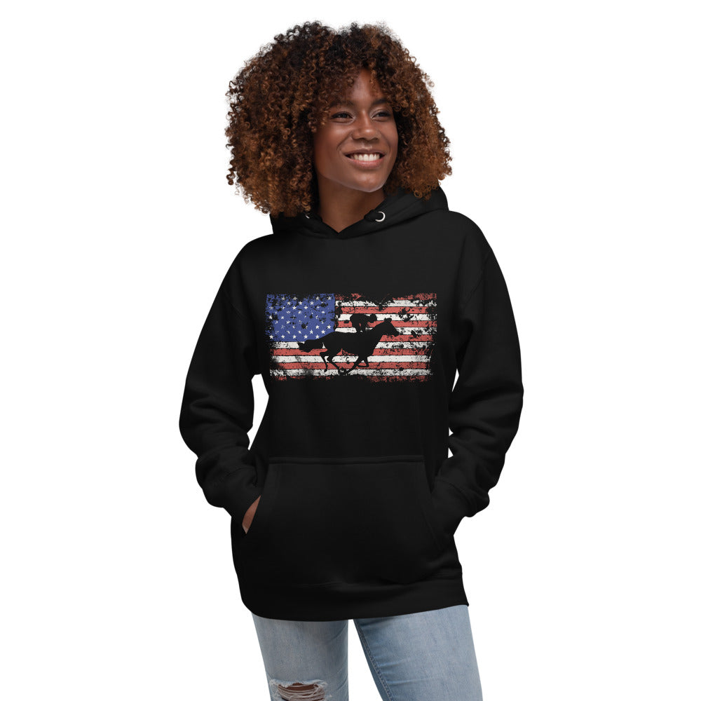 Horse Racing Fan USA Flag Patriotic Race Track Lover Unisex Hoodie Top Sweatshirt