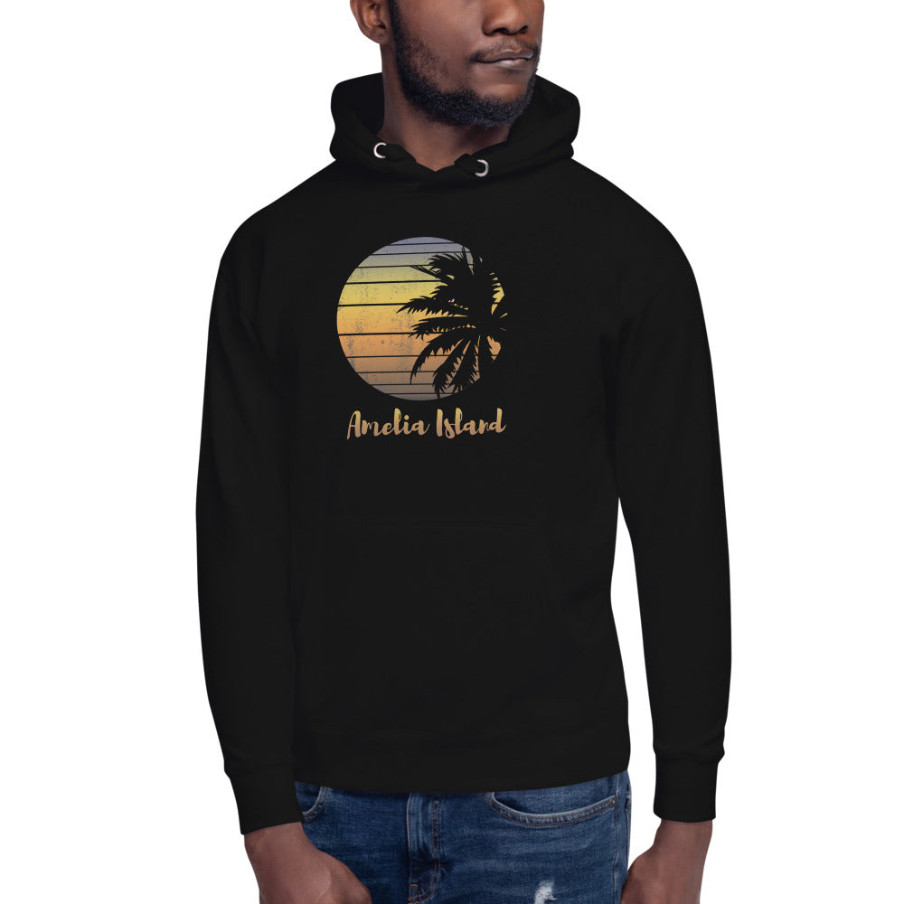 Retro Amelia Island Florida Beach Palm Tree Vacation Souvenir Unisex Hoodie Top Sweatshirt