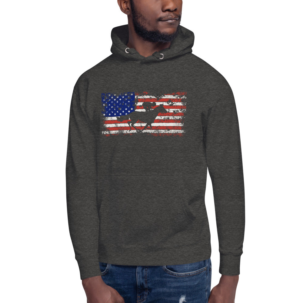 Horse Racing Fan USA Flag Patriotic Race Track Lover Unisex Hoodie Top Sweatshirt