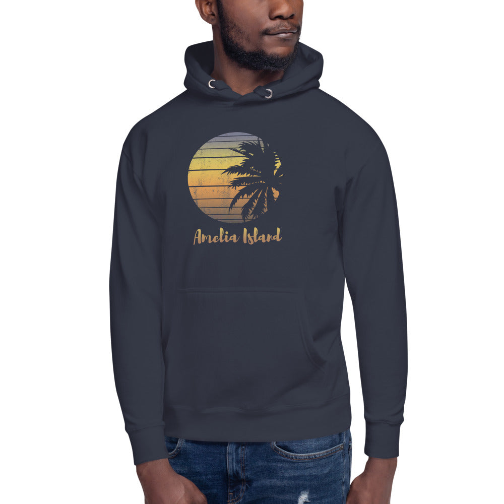 Retro Amelia Island Florida Beach Palm Tree Vacation Souvenir Unisex Hoodie Top Sweatshirt