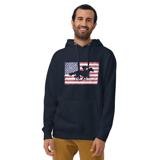 Horse Racing Fan USA Flag Race Track Lover Patriotic Unisex Hoodie Top Sweatshirt