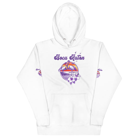 Retro Boca Raton Florida Beach Flamingo Hibiscus Unisex Hoodie Top Sweatshirt