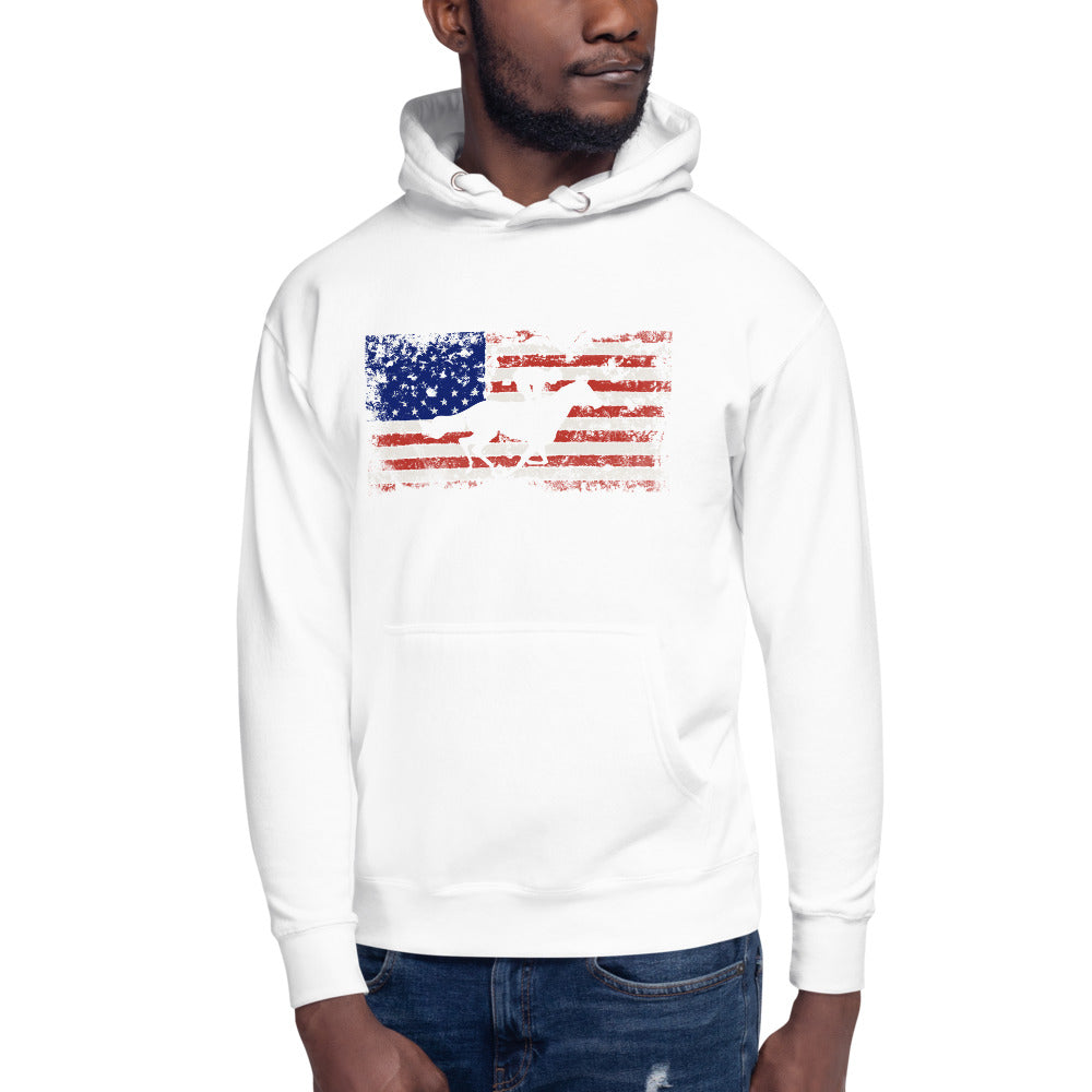 Horse Racing Fan USA Flag Patriotic Race Track Lover Unisex Hoodie Top Sweatshirt