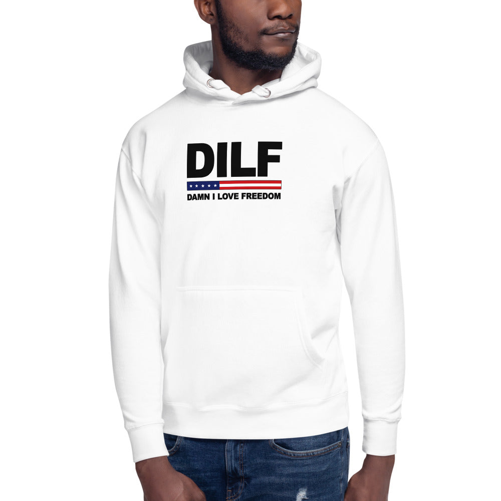 Funny DILF Military Service Freedom  4th Of July USA Flag Joke  Unisex Hoodie Top Sweatshirt