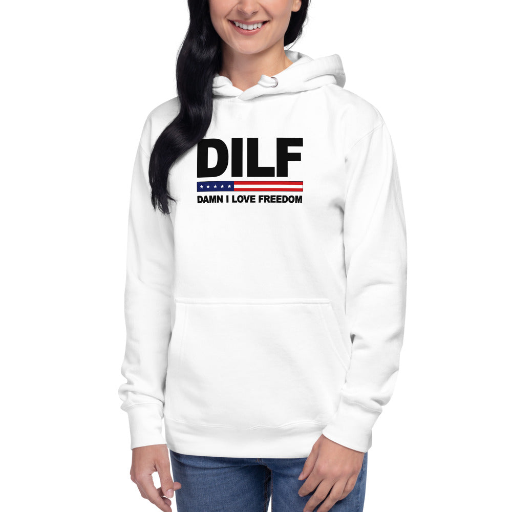 Funny DILF Military Service Freedom  4th Of July USA Flag Joke  Unisex Hoodie Top Sweatshirt