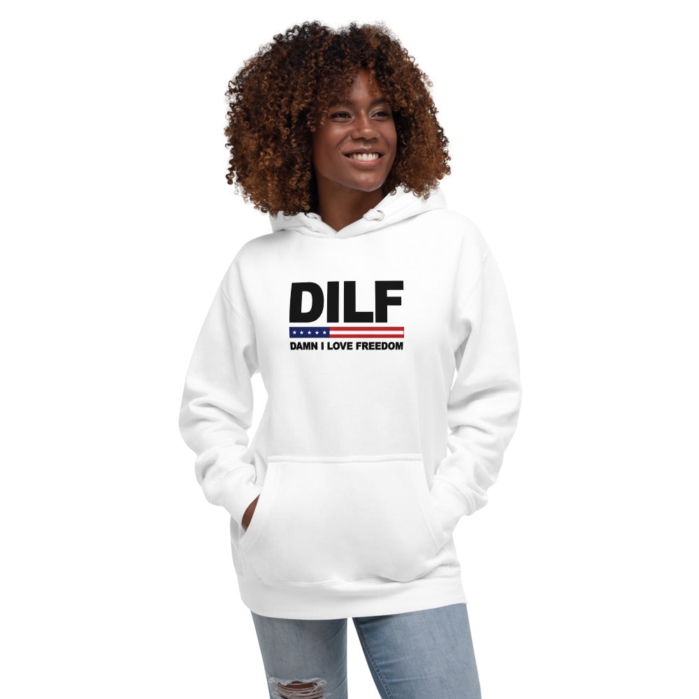 Funny DILF Military Service Freedom  4th Of July USA Flag Joke  Unisex Hoodie Top Sweatshirt