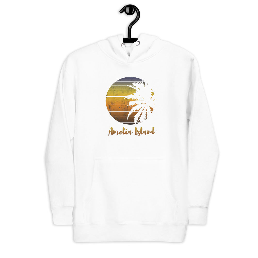 Retro Amelia Island Florida Beach Palm Tree Vacation Souvenir Unisex Hoodie Top Sweatshirt