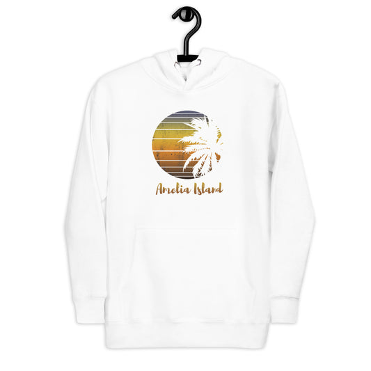 Retro Amelia Island Florida Beach Palm Tree Vacation Souvenir Unisex Hoodie Top Sweatshirt