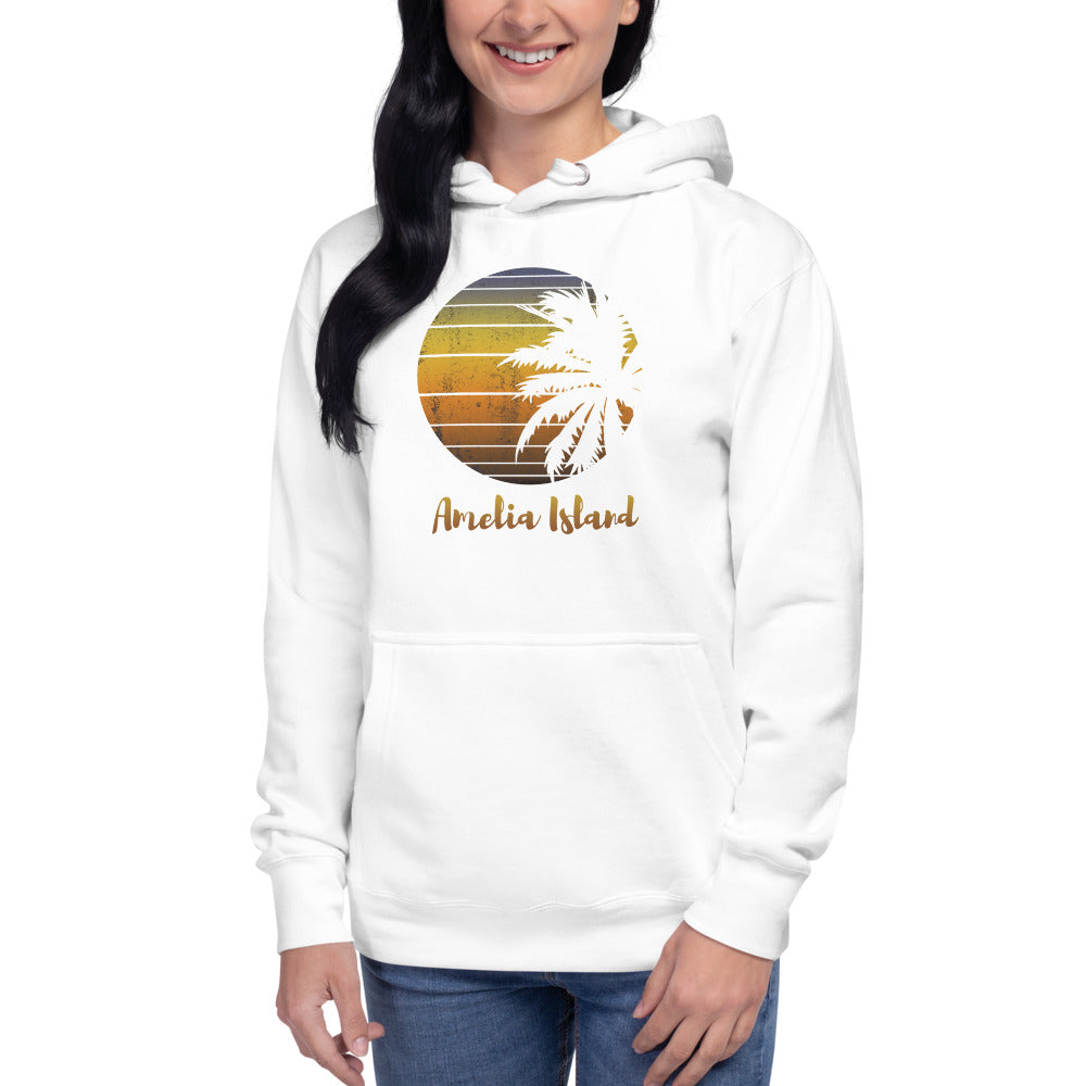 Retro Amelia Island Florida Beach Palm Tree Vacation Souvenir Unisex Hoodie Top Sweatshirt