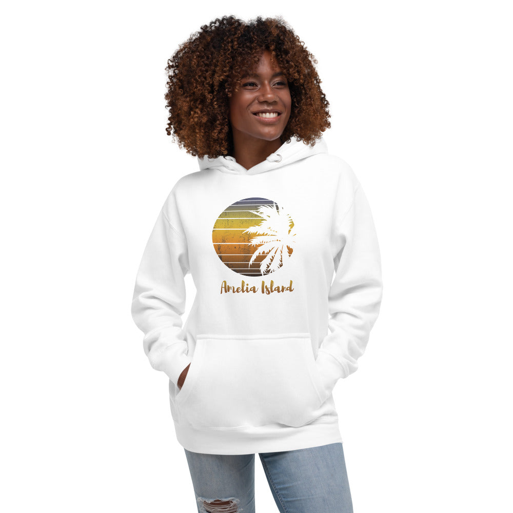 Retro Amelia Island Florida Beach Palm Tree Vacation Souvenir Unisex Hoodie Top Sweatshirt