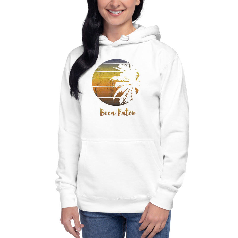 Retro Boca Raton Florida Beach Palm Tree Vacation Souvenir Unisex Hoodie Top Sweatshirt