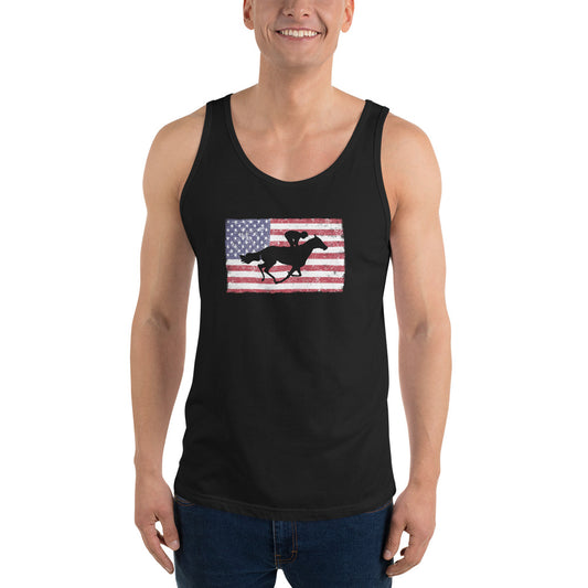 Horse Racing Fan USA Flag Race Track Lover Patriotic Unisex Tank Top