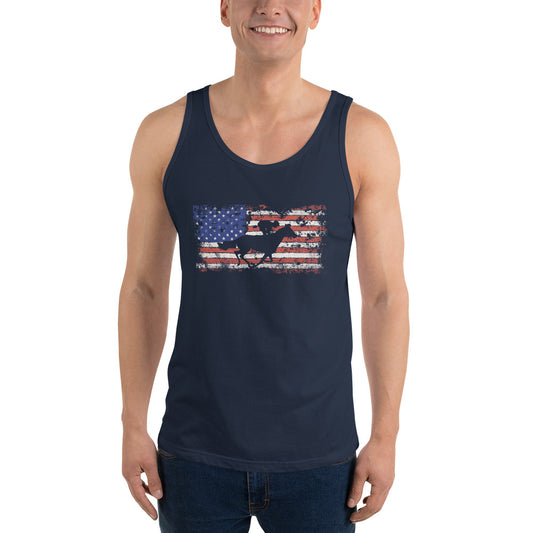 Horse Racing Fan USA Flag Patriotic Race Track Lover Unisex Tank Top