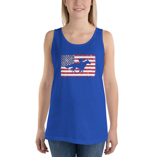 Horse Racing Fan USA Flag Race Track Lover Patriotic Unisex Tank Top