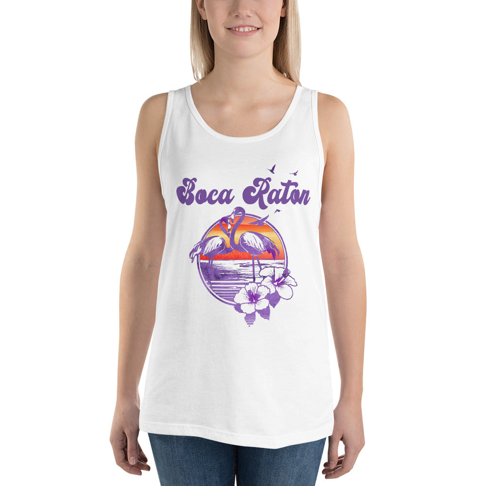 Retro Boca Raton Florida Beach Flamingo Hibiscus Unisex Tank Top