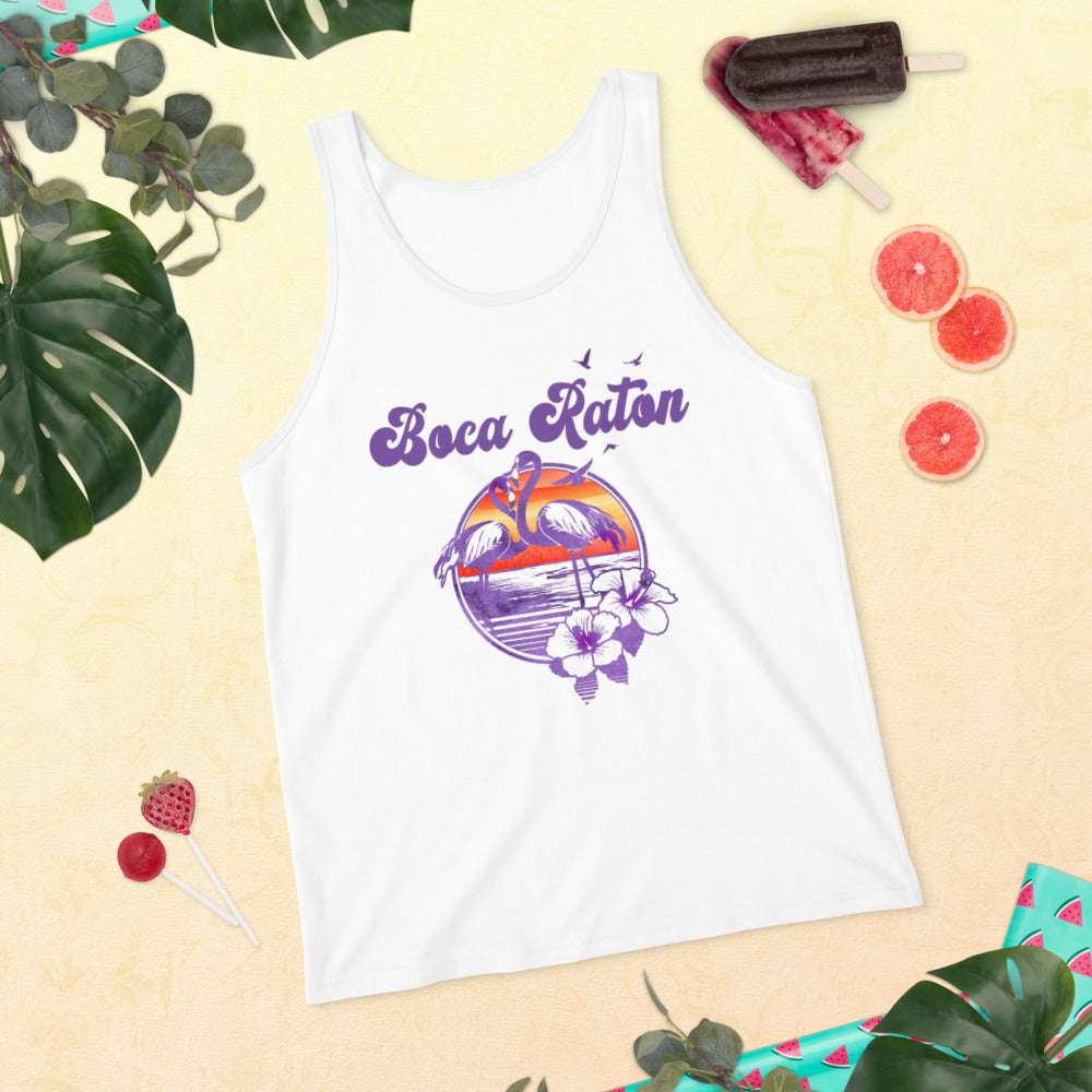 Retro Boca Raton Florida Beach Flamingo Hibiscus Unisex Tank Top