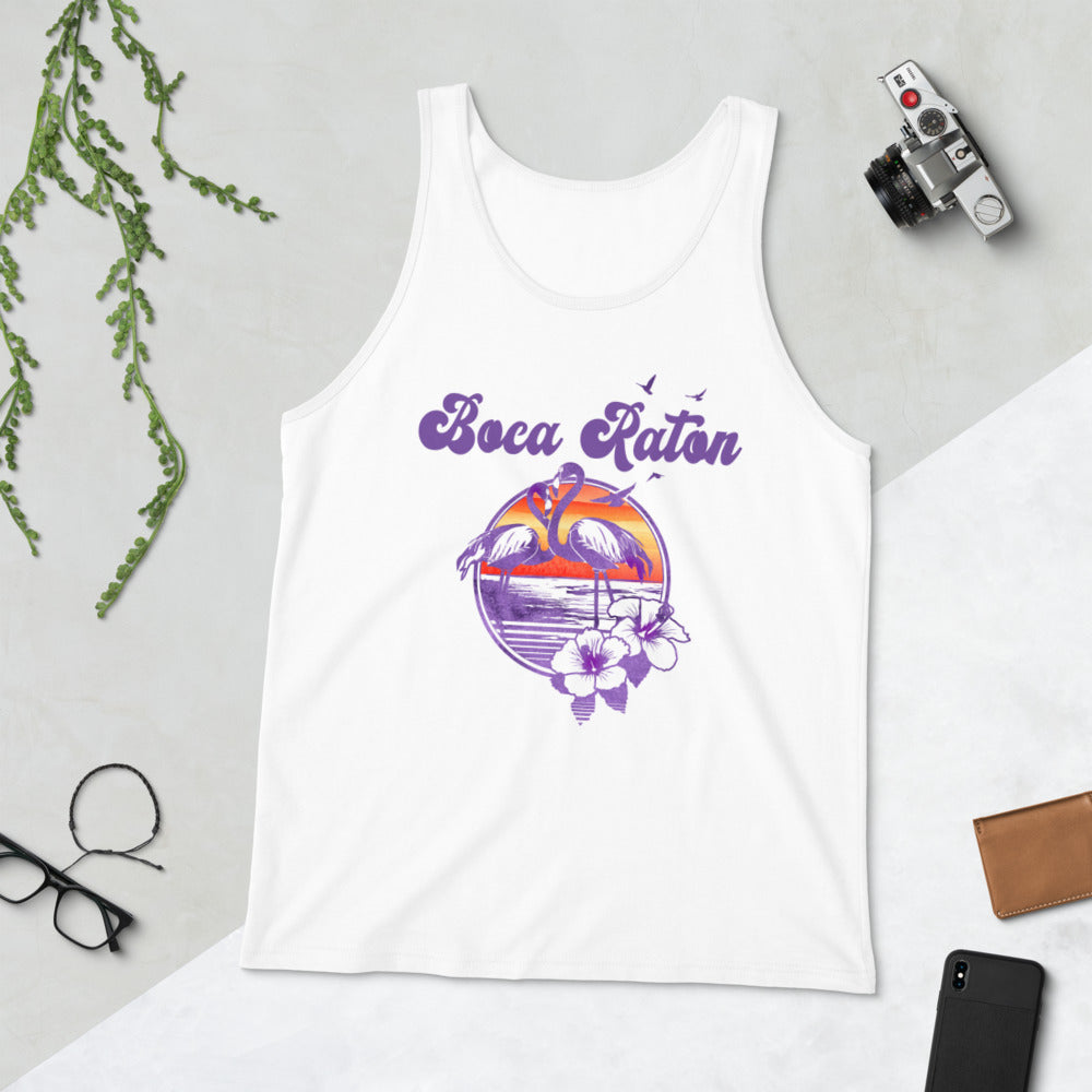 Retro Boca Raton Florida Beach Flamingo Hibiscus Unisex Tank Top