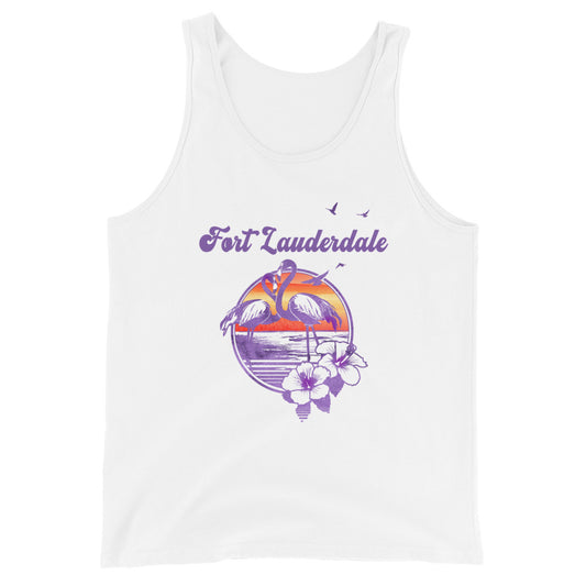 Retro Fort Lauderdale Florida Beach Flamingo Hibiscus Unisex Tank Top