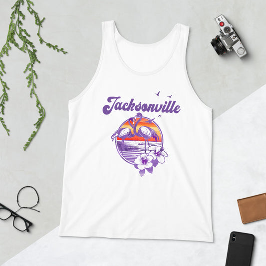 Retro Jacksonville Florida Beach Flamingo Hibiscus Unisex Tank Top