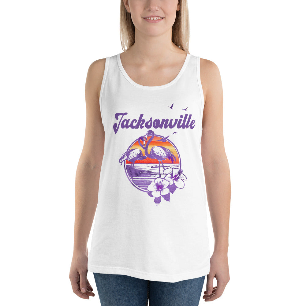 Retro Jacksonville Florida Beach Flamingo Hibiscus Unisex Tank Top