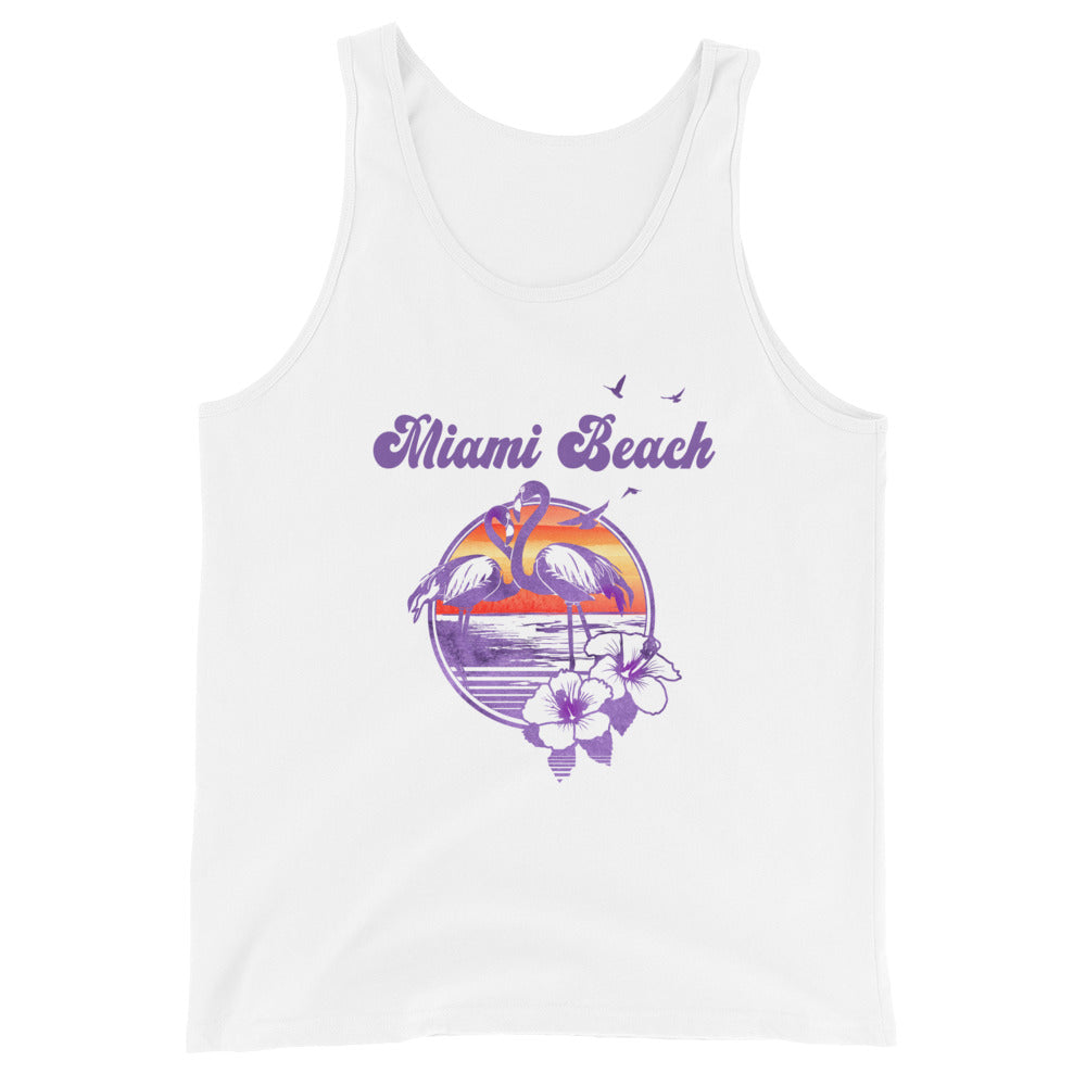 Retro Miami Beach Florida Flamingo Hibiscus Unisex Tank Top