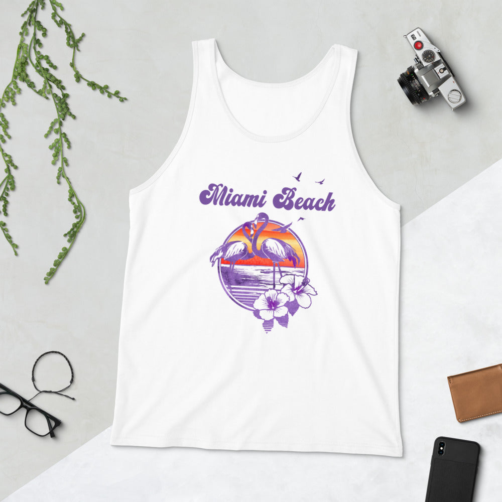 Retro Miami Beach Florida Flamingo Hibiscus Unisex Tank Top