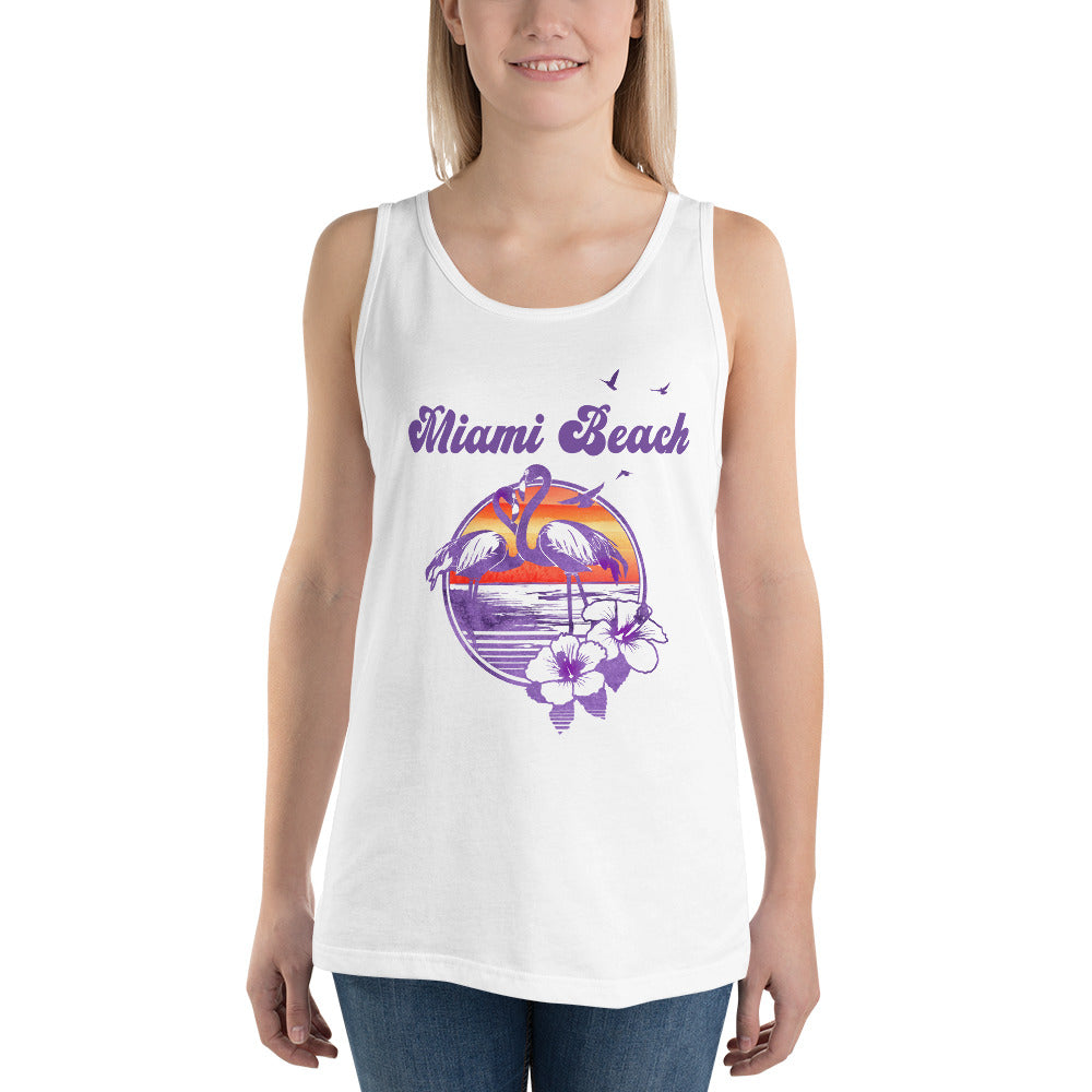 Retro Miami Beach Florida Flamingo Hibiscus Unisex Tank Top