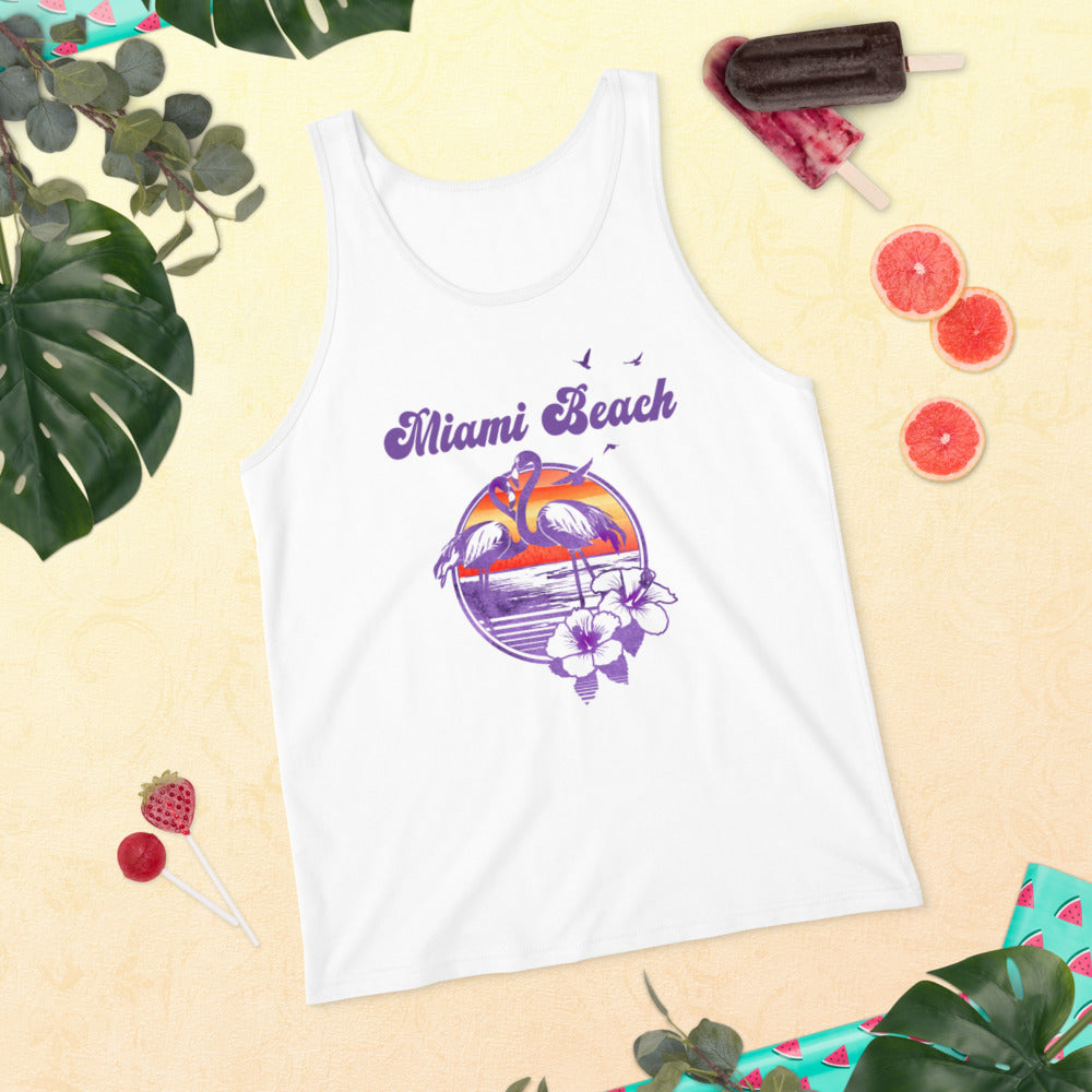 Retro Miami Beach Florida Flamingo Hibiscus Unisex Tank Top