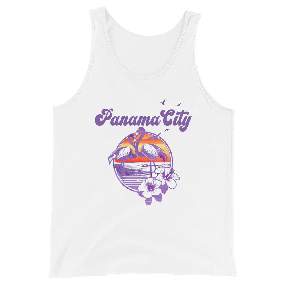 Retro Panama City Florida Beach Flamingo Hibiscus Unisex Tank Top