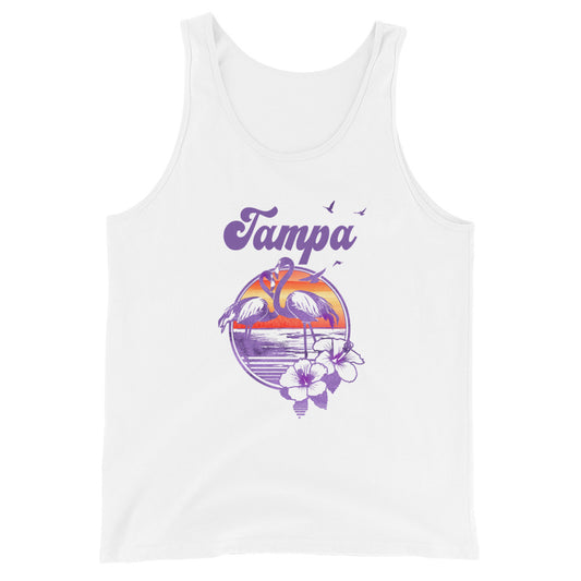 Retro Tampa Florida Beach Flamingo Hibiscus Unisex Tank Top