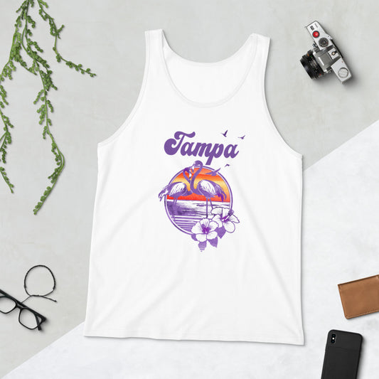 Retro Tampa Florida Beach Flamingo Hibiscus Unisex Tank Top