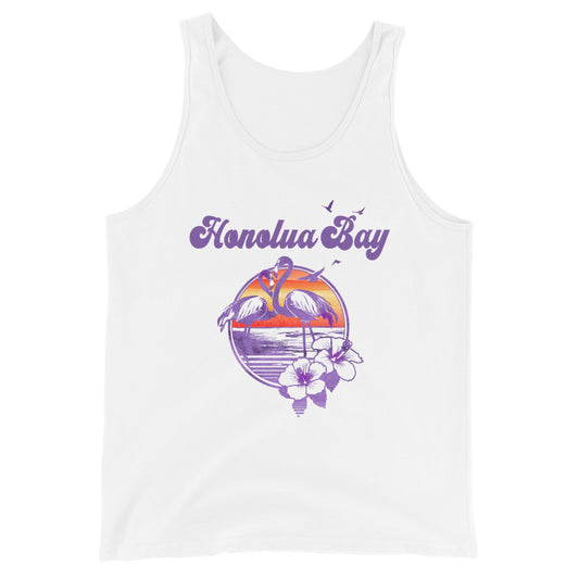 Retro Honolua Bay Maui Hawaii Beach Flamingo Hibiscus Unisex Tank Top