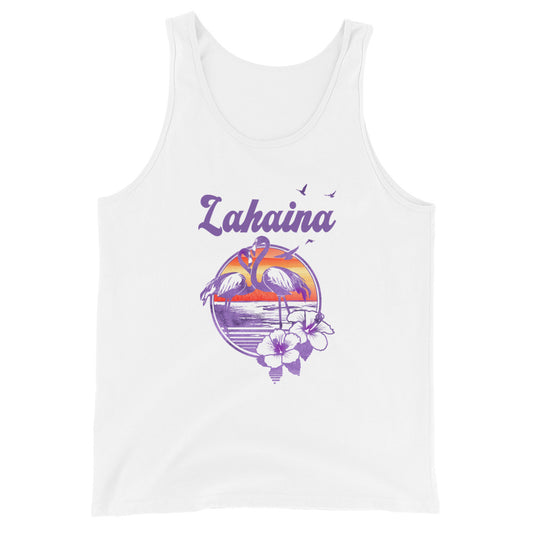 Retro Lahaina Maui Hawaii Beach Flamingo Hibiscus Unisex Tank Top