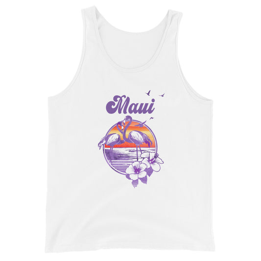 Retro Maui Hawaii Beach Flamingo Hibiscus Unisex Tank Top