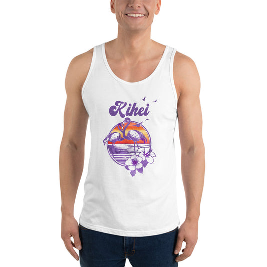 Retro Kihei Maui Hawaii Beach Flamingo Hibiscus Unisex Tank Top