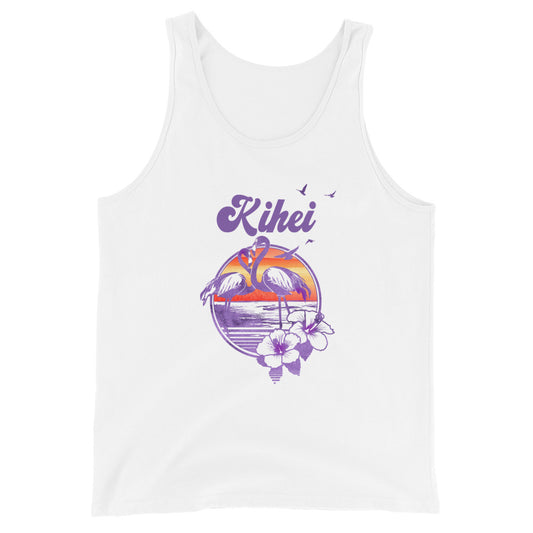 Retro Kihei Maui Hawaii Beach Flamingo Hibiscus Unisex Tank Top