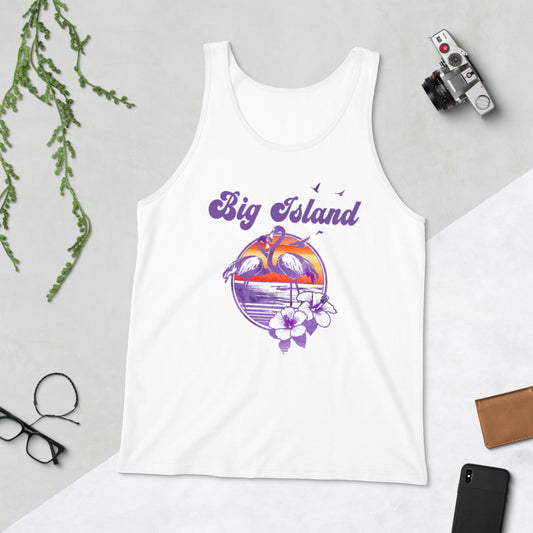 Retro Big Island Hawaii Beach Flamingo Hibiscus Unisex Tank Top