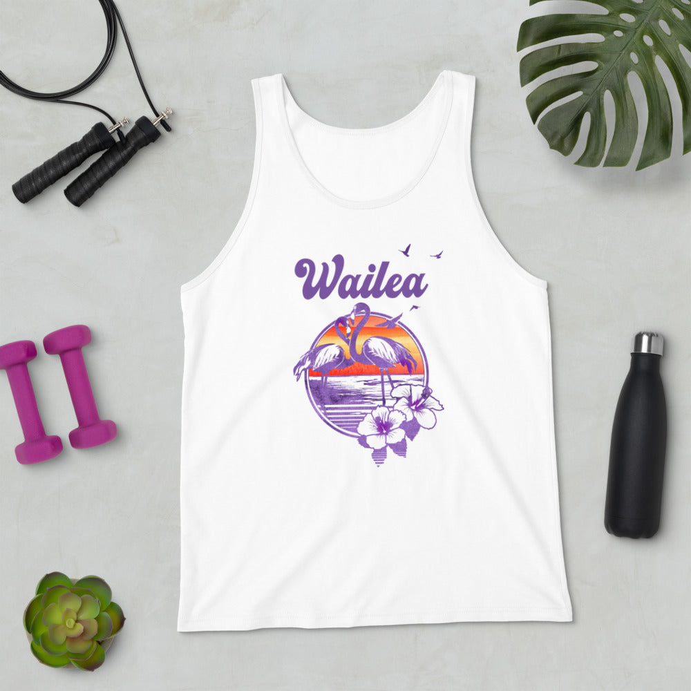 Retro Wailea Maui Hawaii Beach Flamingo Hibiscus Unisex Tank Top