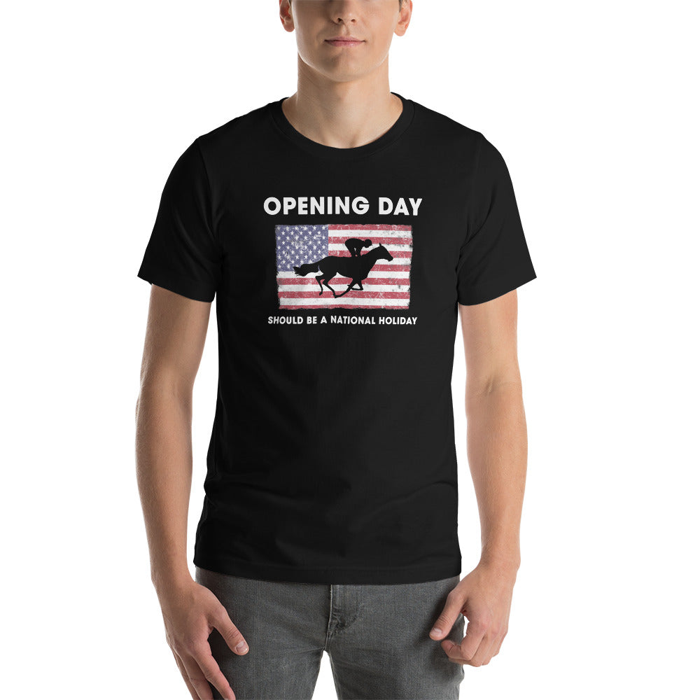 Opening Day Horse Racing Track Derby Fan USA Flag Unisex T-Shirt