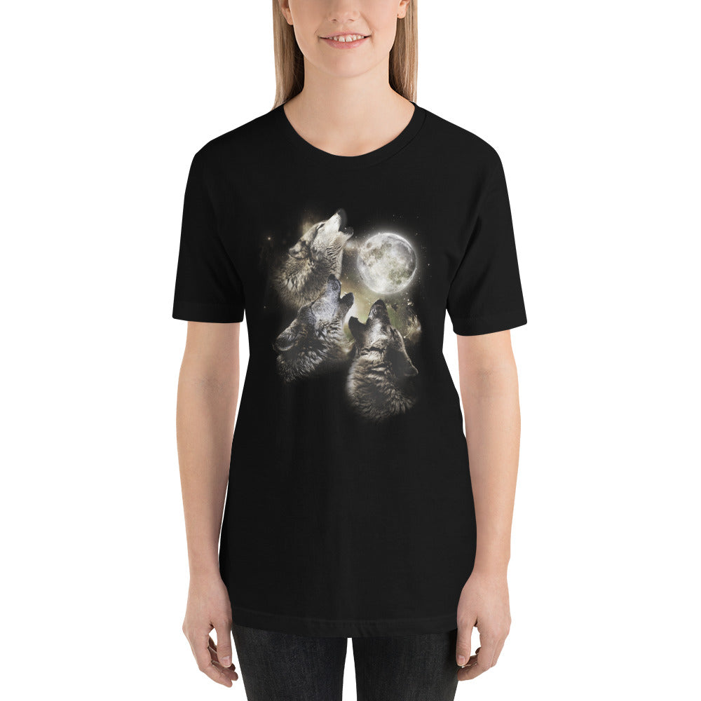 Cool Wolves Howl At The Moon Artistic Wolf Fan Unisex T-Shirt