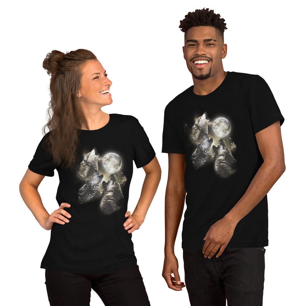 Cool Wolves Howl At The Moon Artistic Wolf Fan Unisex T-Shirt