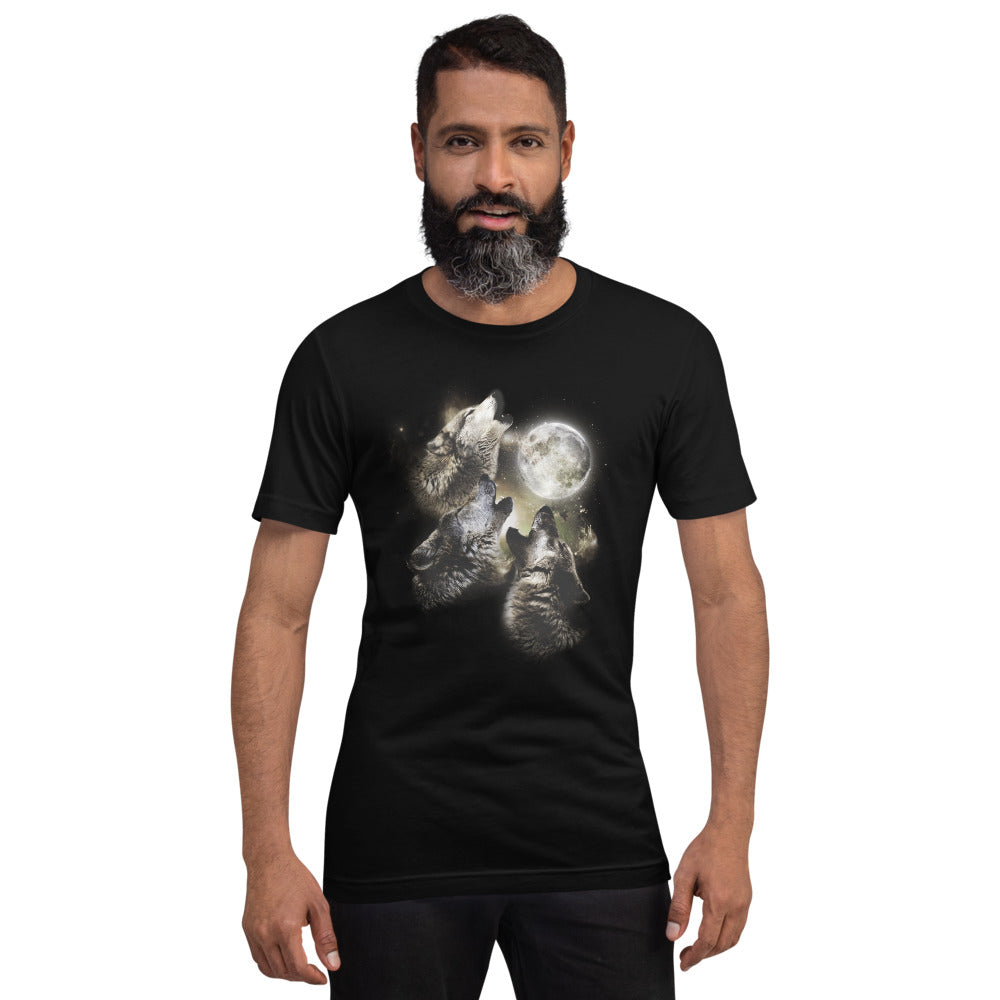 Cool Wolves Howl At The Moon Artistic Wolf Fan Unisex T-Shirt