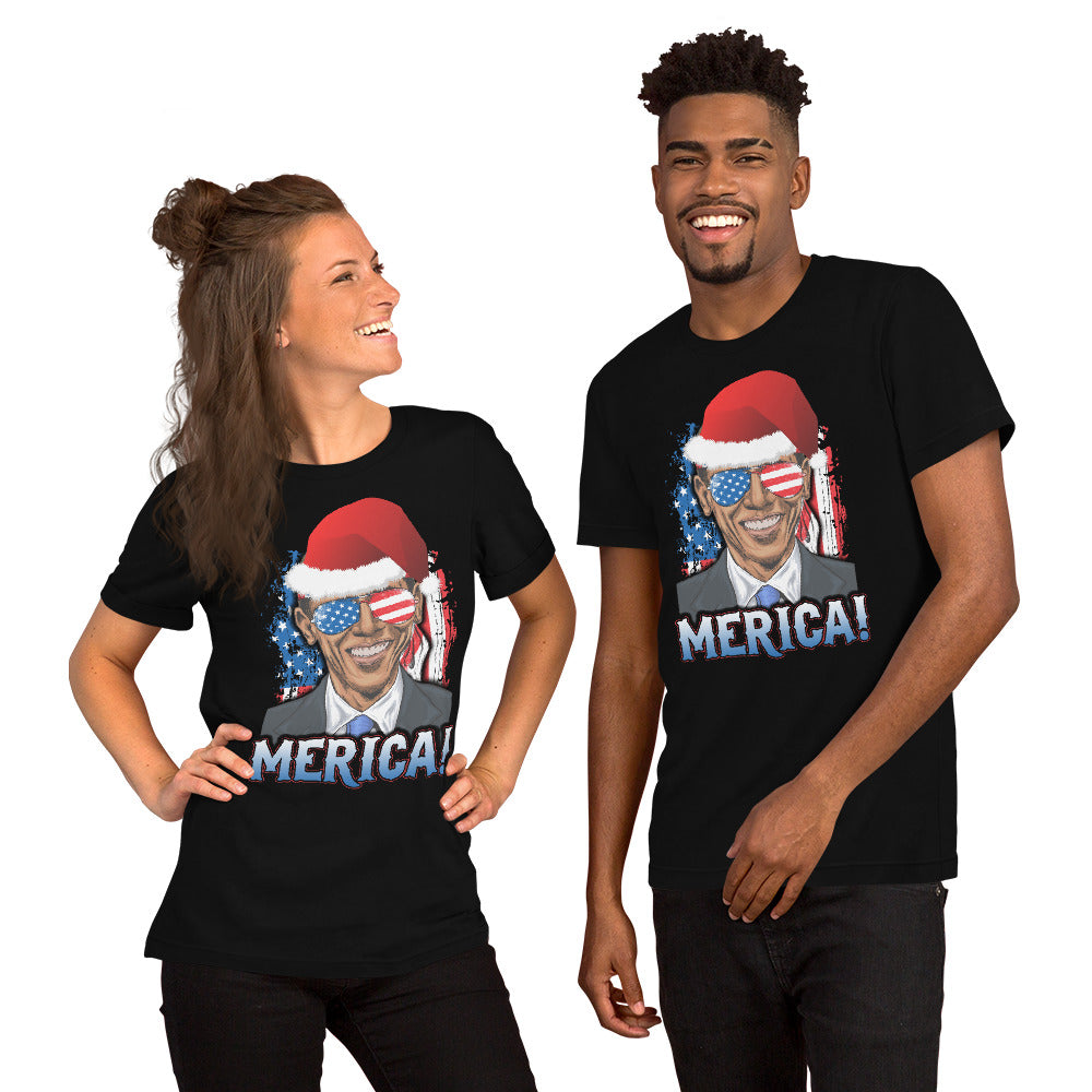 Funny Barack Obama Merica Christmas Political Democrats USA Flag Unisex T-Shirt