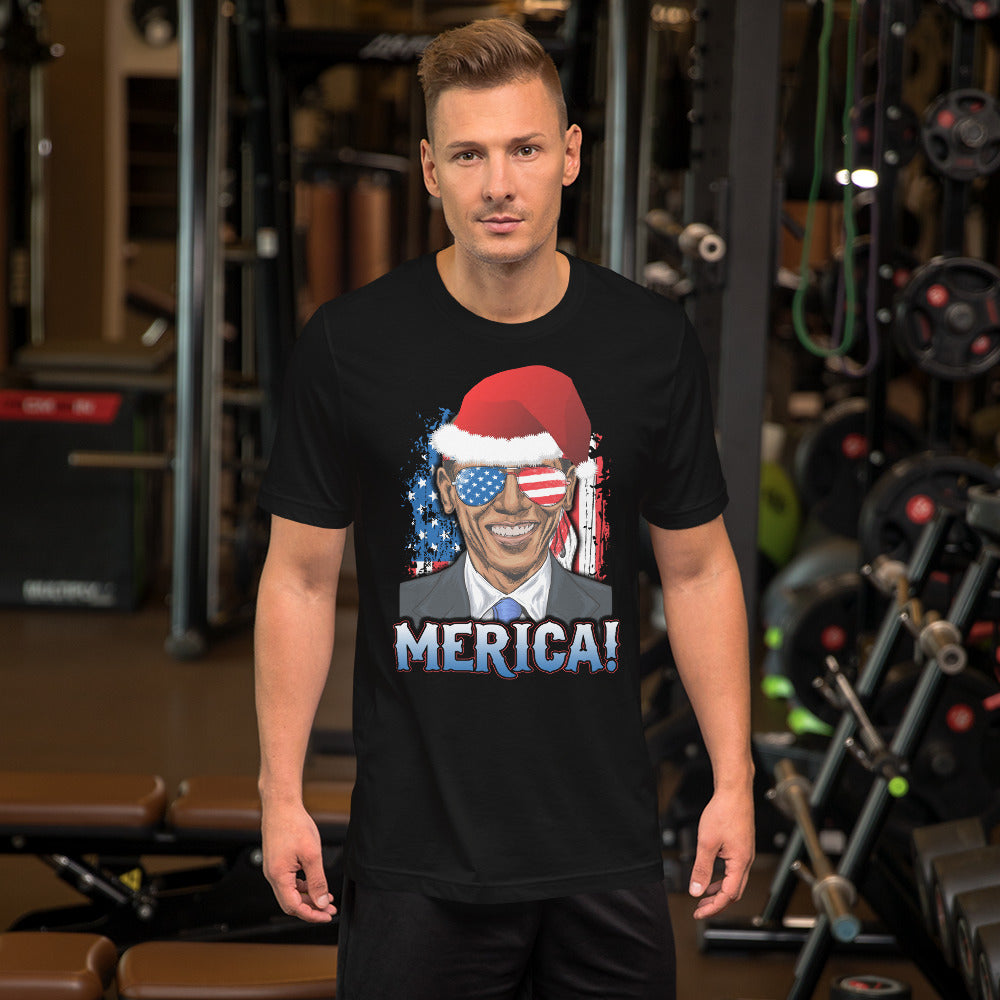 Funny Barack Obama Merica Christmas Political Democrats USA Flag Unisex T-Shirt