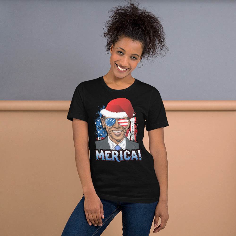 Funny Barack Obama Merica Christmas Political Democrats USA Flag Unisex T-Shirt